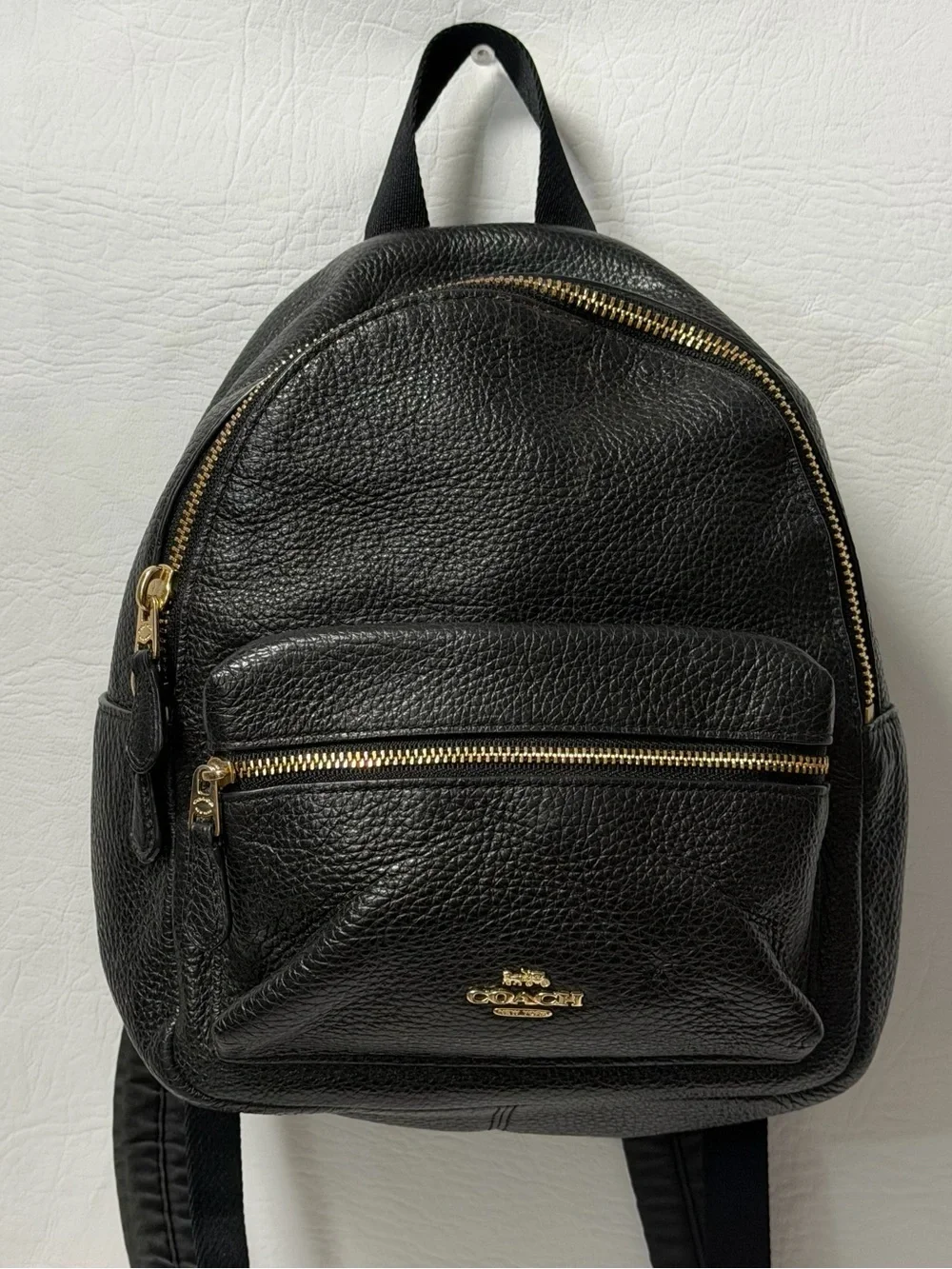 Coach Mini Charlie Black Pebbled Leather Cowhide Backpack